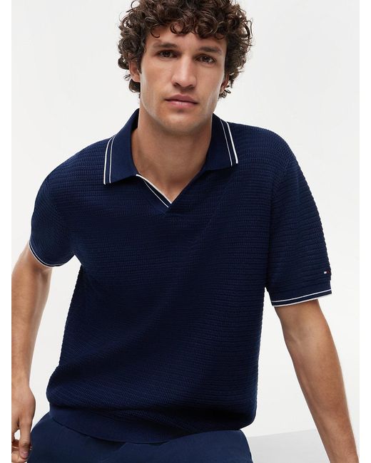 Tommy Hilfiger Blue New York Label Regular Tipped Collar Polo Shirt for men
