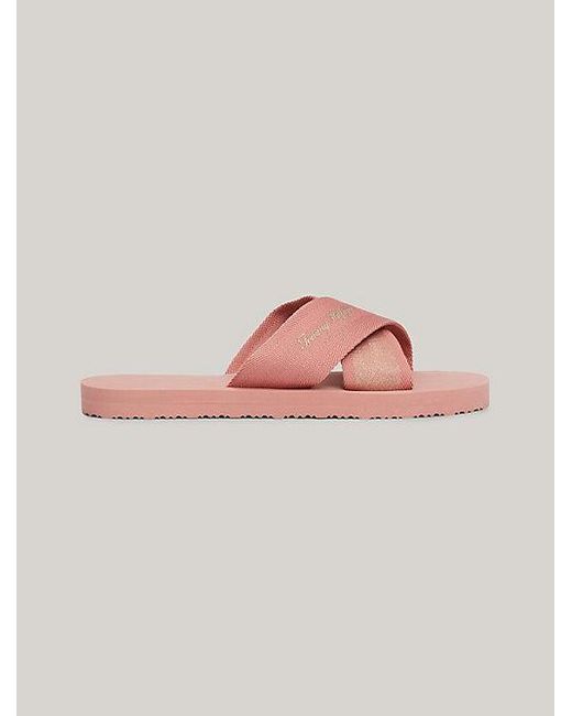 Chanclas con tiras cruzadas y logo Tommy Hilfiger de color Pink