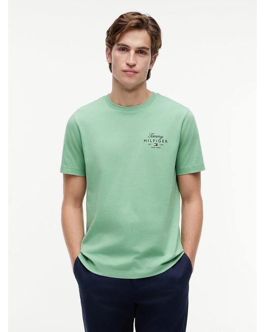 Tommy Hilfiger Green Logo Jersey Crew Neck T-Shirt for men