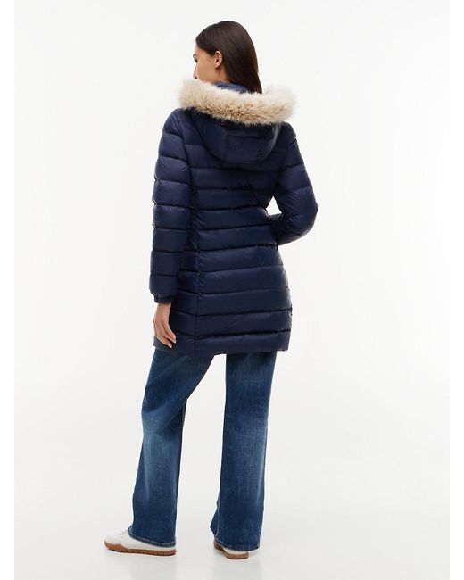 Tommy Hilfiger Blue Slim Shiny Down Hooded Coat