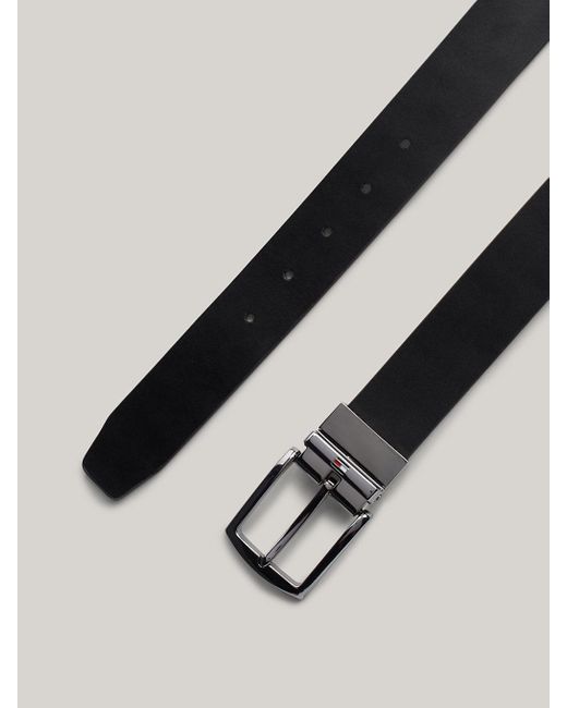 Tommy Hilfiger Black Denton Reversible Square Buckle Leather Belt for men