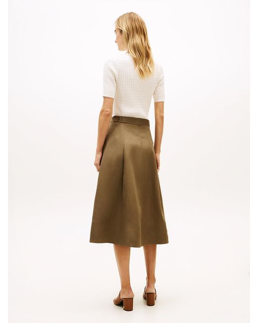 Tommy Hilfiger Natural Pure Linen Midi Flared Utility Skirt