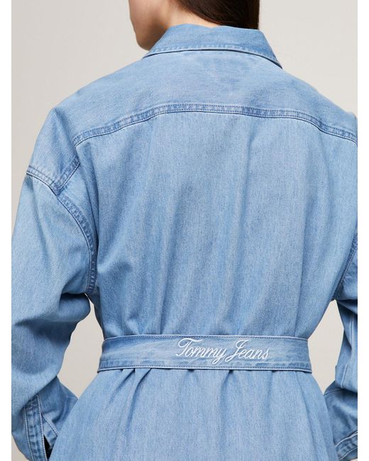 Tommy Hilfiger Blue Denim Embroidery Logo Belt Shirt Dress