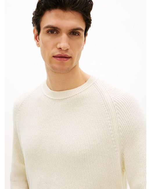 Tommy Hilfiger White Relaxed Wool Blend Fisherman Rib-knit Jumper for men