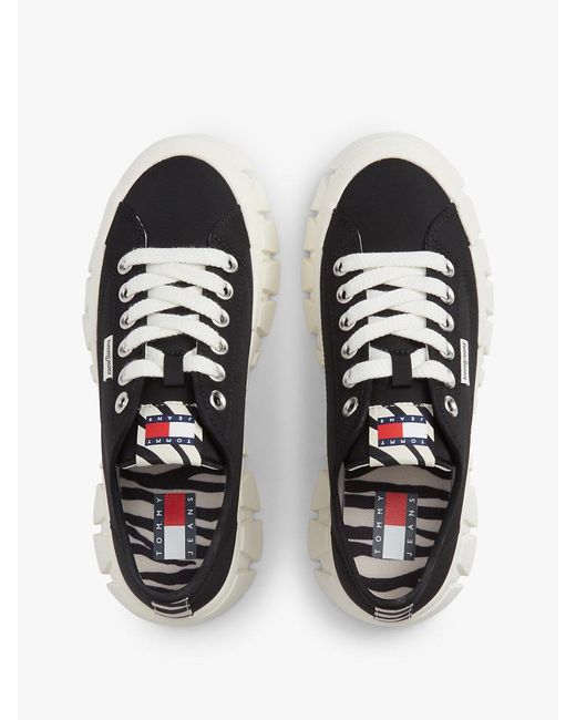 Tommy Hilfiger White Zebra Print Logo Platform Cupsole Trainers
