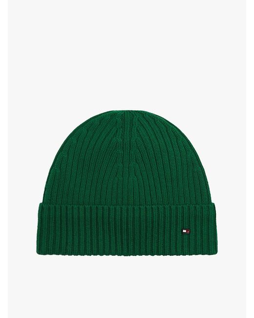 Tommy Hilfiger Green Hilfiger Flag Pure Wool Beanie for men