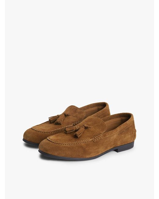 Tommy Hilfiger White Logo Tassel Flexible Suede Loafers for men