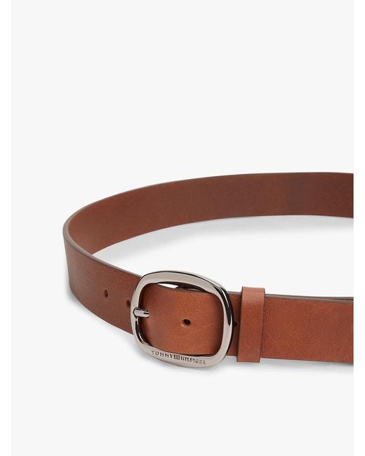 Tommy Hilfiger Brown Oval Buckle Debossed Leather Belt for men