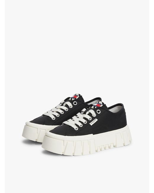 Tommy Hilfiger White Zebra Print Logo Platform Cupsole Trainers