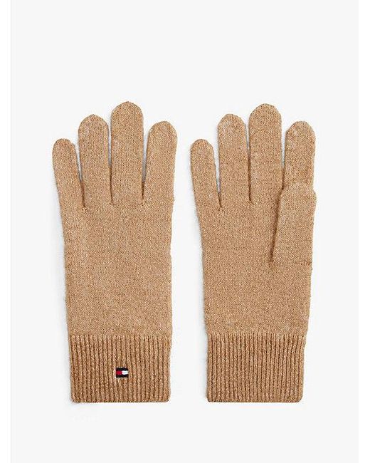 Tommy Hilfiger White Hilfiger Flag Flauschige Strick-Handschuhe