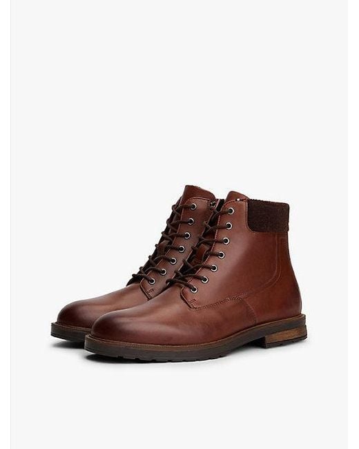 Botas De Piel Con Suela De Tacos Tommy Hilfiger de hombre de color Brown