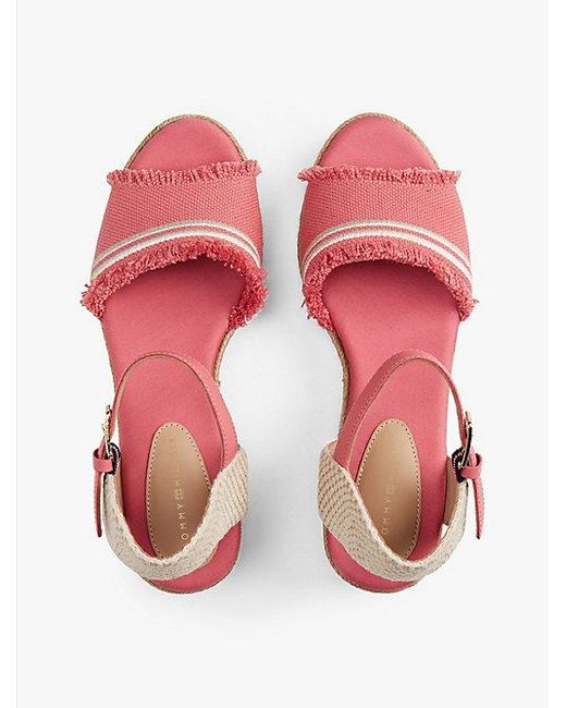 Tommy Hilfiger Canvas Sandaal Met Sleehak En Franjes in het Pink