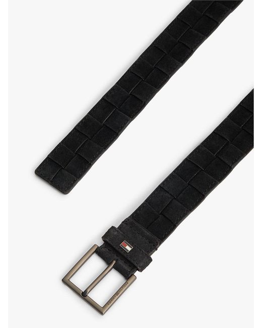 Tommy Hilfiger Black Enamel Flag Woven Suede Belt for men