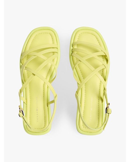 Tommy Hilfiger Yellow Leather Crossover Strap Flat Sandals