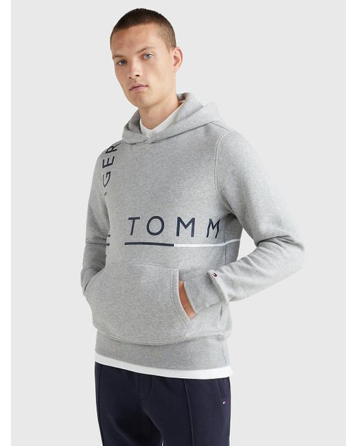 Tommy Hilfiger Gray Flex Fleece Offset Graphic Hoody for men