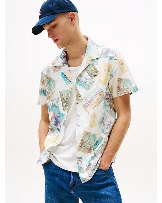 Tommy Hilfiger Regular Overhemd Met Print En Korte Mouwen in het Blue voor heren