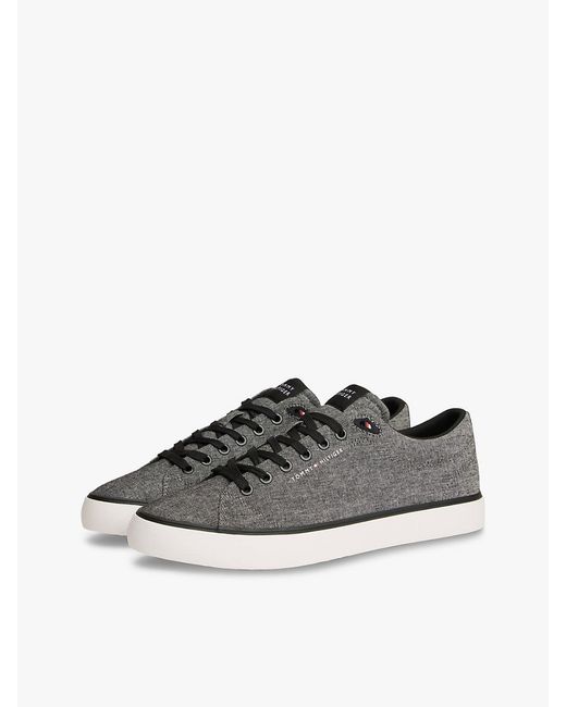 Tommy Hilfiger White Linen Chambray Jacquard Trainers for men