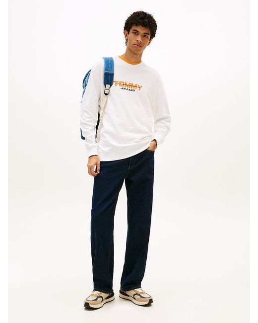 Tommy Hilfiger White Logo Sueded Terry Crew Neck Sweatshirt for men