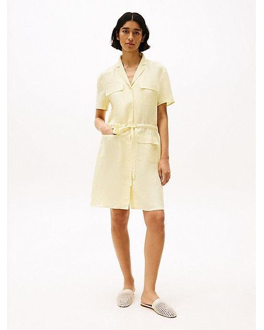 Tommy Hilfiger Natural Mini-Hemdkleid Aus Leinenmix
