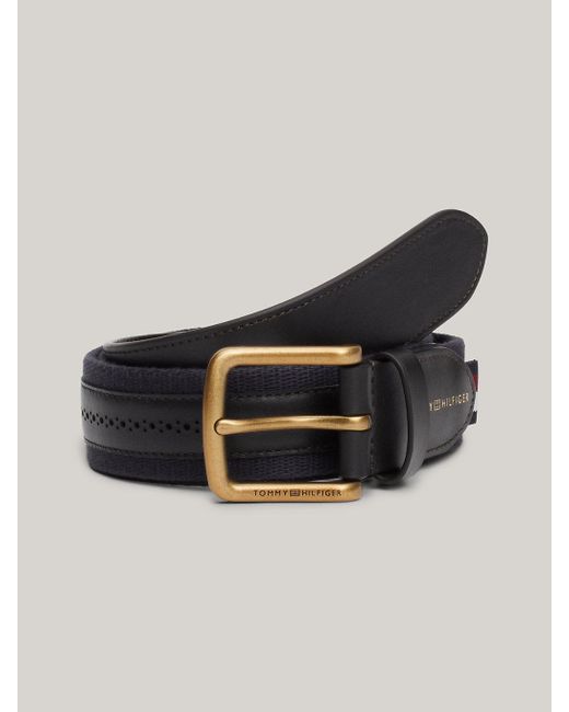 Tommy Hilfiger Black Leather And Webbing Casual Belt for men