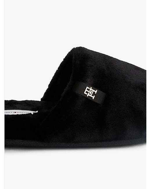 Tommy Hilfiger Pantoffel Van Imitatiebont Met Th-Monogram in het Black
