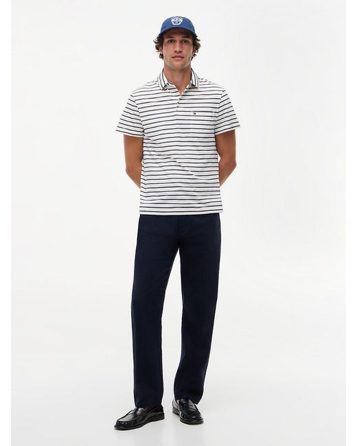 Tommy Hilfiger White Regular Fit Stripe Jersey Polo Shirt for men