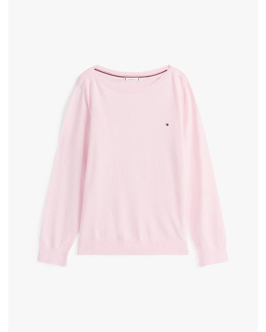 Pullover Curve Sottile Con Scollatura A Barca di Tommy Hilfiger in Pink
