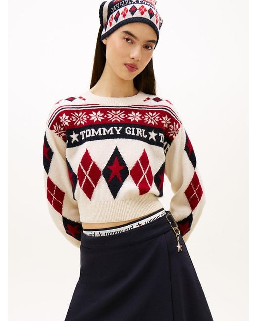 Tommy Hilfiger Gray Tommy Girl Pure Wool Fair Isle Boxy Jumper