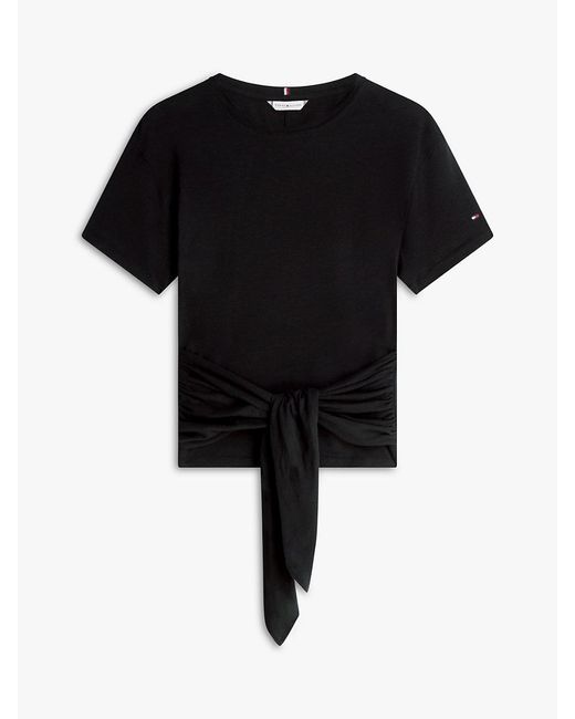 Tommy Hilfiger Black Self-Tie Textured Relaxed Crew Neck T-Shirt