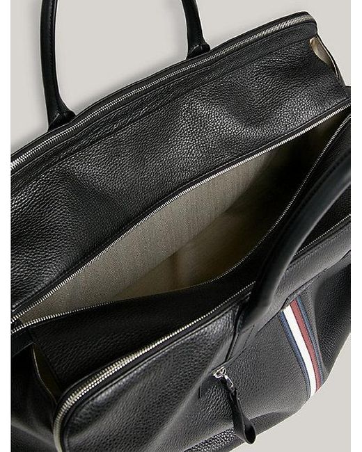 Bolsa de viaje de piel con cinta distintiva Tommy Hilfiger de hombre de color Black