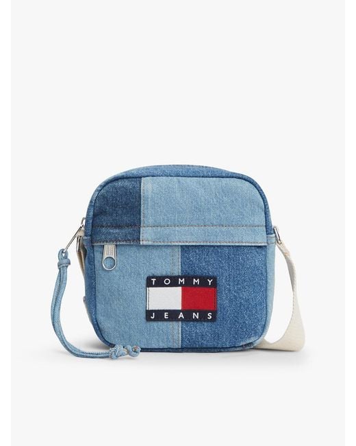 Tommy Hilfiger Blue Logo Patchwork Denim Crossbody Reporter Bag for men