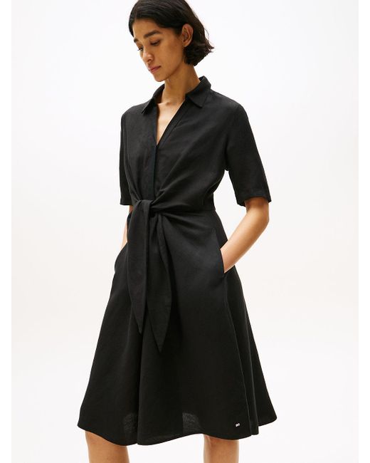 Tommy Hilfiger Black Relaxed Midi Linen Blend Shirt Dress