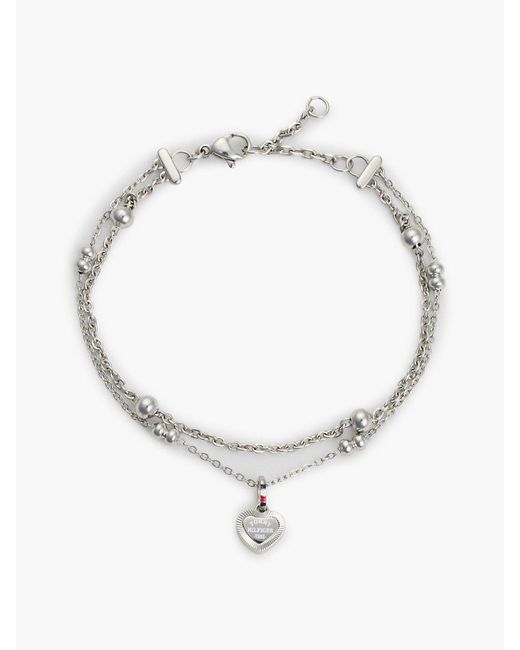 Tommy Hilfiger White Stainless Steel Heart Charm Layered Bracelet