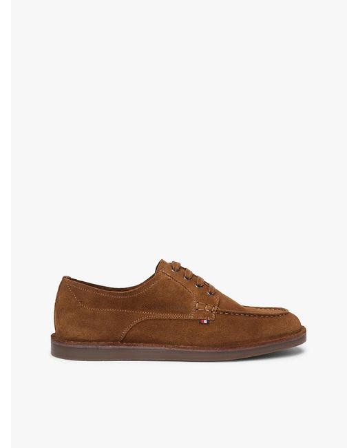 Tommy Hilfiger Brown Suede Topstitch Derby Shoes for men