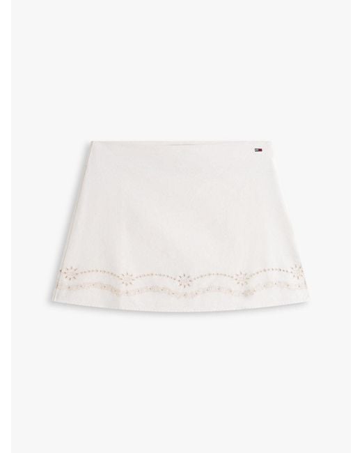 Tommy Hilfiger Blue Broderie Anglaise Mini Skirt With Linen