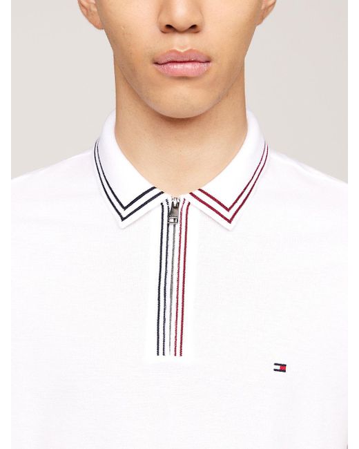 Tommy Hilfiger White Zip Placket Tipped Regular Fit Polo for men