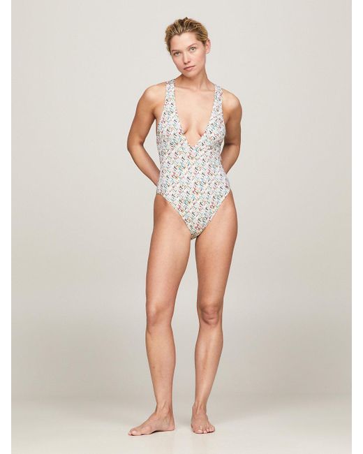 Tommy Hilfiger Natural Th Monogram Plunge One-piece Swimsuit