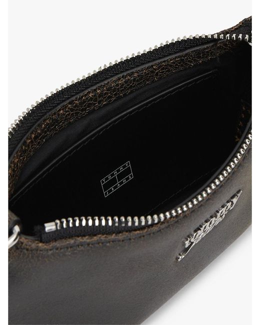 Tommy Hilfiger Black Chain Strap Cracked Leather Logo Wallet