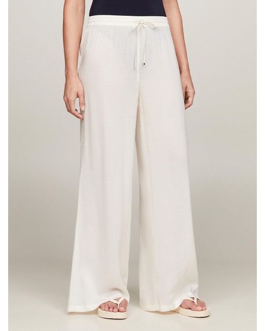 Tommy Hilfiger White Th Essential Wide Leg Cover Up Swim Trousers