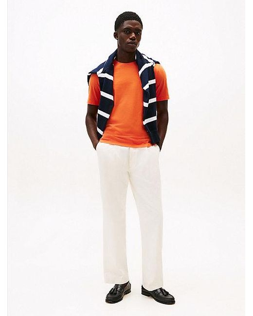 Tommy Hilfiger T-Shirt Met Ronde Hals En Geborduurde Vlag in het Orange voor heren