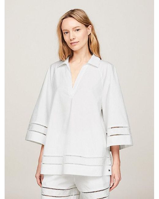 Blusa calada oversize TH Monogram Tommy Hilfiger de color White