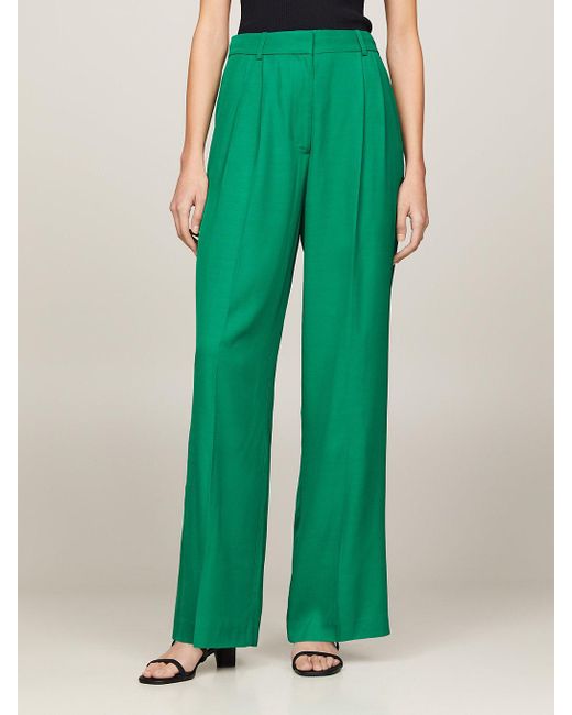 Tommy Hilfiger Green Satin High Rise Tapered Leg Trousers