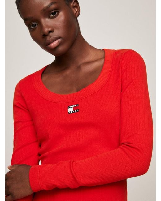 Tommy Hilfiger Red Badge Ribbed Long Sleeve Bodycon Dress