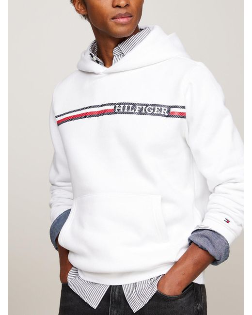 Tommy Hilfiger White Logo Stripe Regular Fit Hoody for men