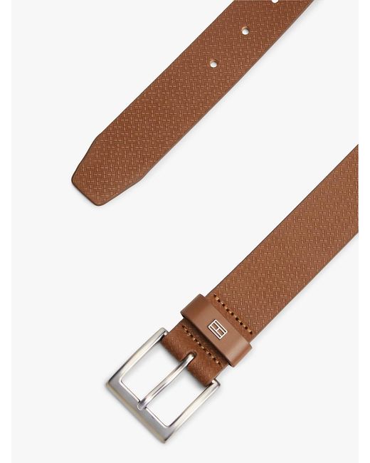 Tommy Hilfiger Brown Flag Plaque Embossed Leather Belt for men