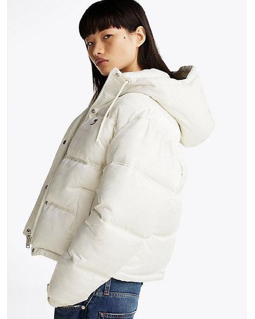 Tommy Hilfiger Blue Puffer-Jacke Mit Kapuze Und Logo-Print
