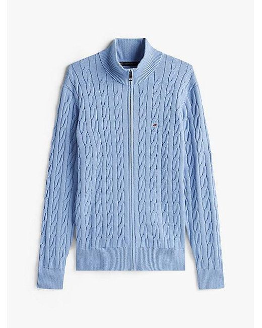 Tommy Hilfiger Kabelgebreide Trui Met Rits in het Blue voor heren