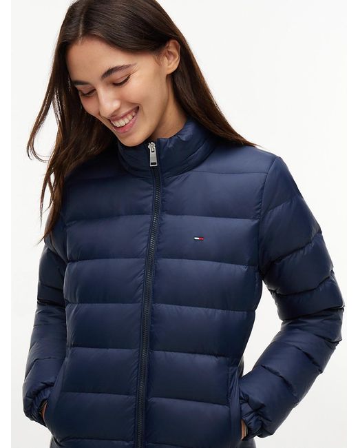 Tommy Hilfiger Blue Slim Shiny Down Hooded Coat