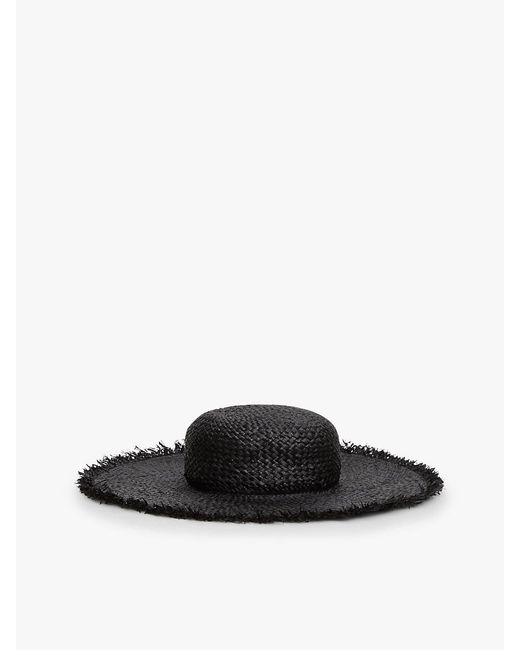 Tommy Hilfiger White Logo Plaque Woven Straw Hat