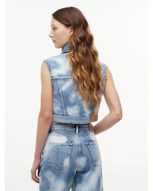 Tommy Hilfiger Blue Tie-Dye Denim Cropped Trucker Vest